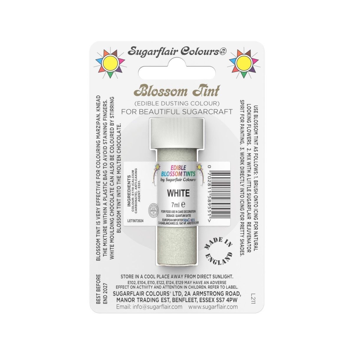 Sugarflair Colours Fehér porfesték - White 7 ml