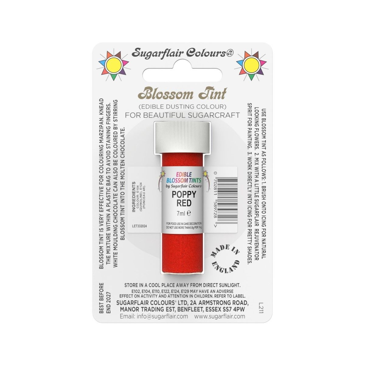 Sugarflair Colours Piros porfesték - Poppy Red  7 ml
