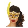 Maszk arany flitterrel és sárga tollal