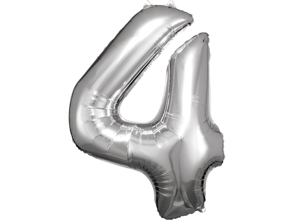 Balonik foliowy cyfra na urodziny 4 srebrny 86 cm