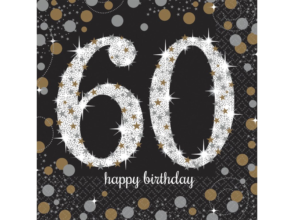 Serwetki 60. urodziny – błyszczące złote 16 szt.