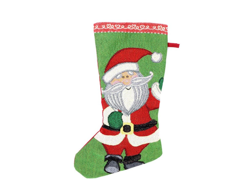 Świąteczna skarpeta na kominek zielona - Święty Mikołaj