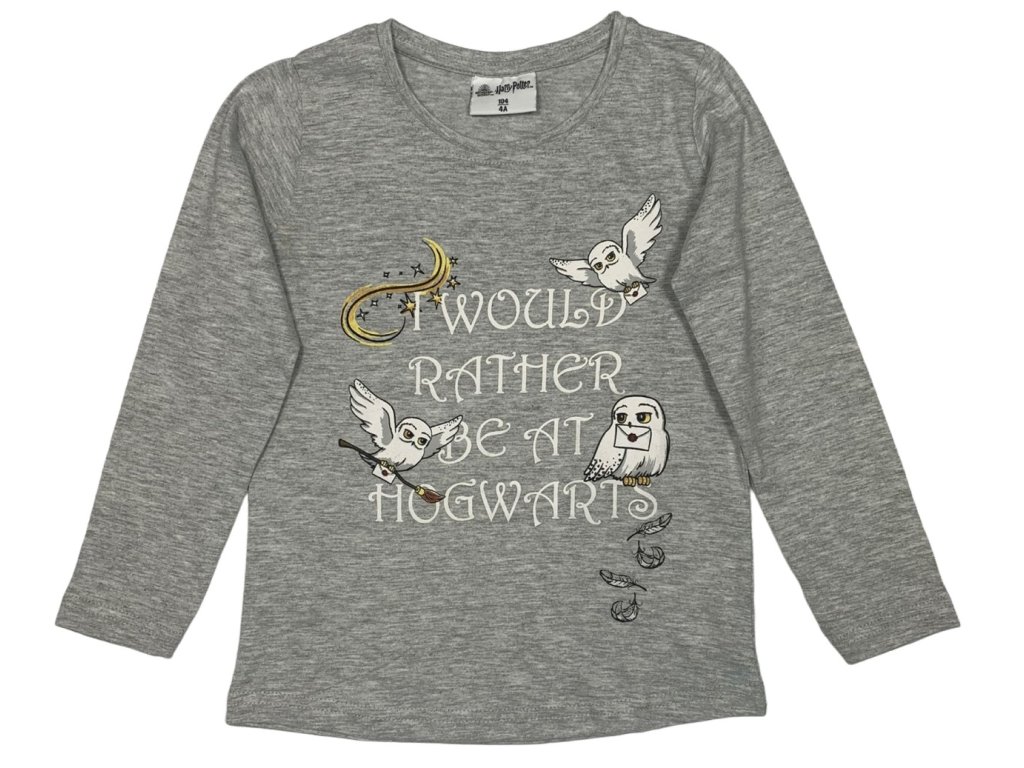 Koszulka dziewczęca z długim rękawem - Harry Potter Hedwiga szara