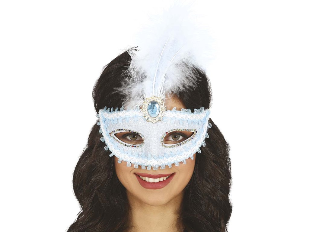 Maska jasnoniebieska z piórkiem
