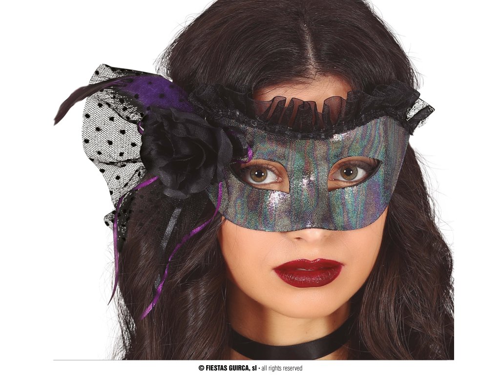 Maska na oczy z welonem - srebrna