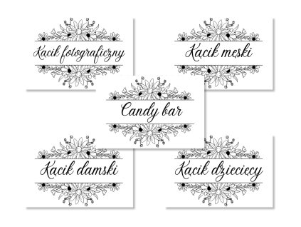Weselne karteczki informacyjne - Black and white 5 szt.