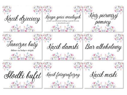 Weselne karteczki informacyjne - Wiosenna łąka 9 szt.