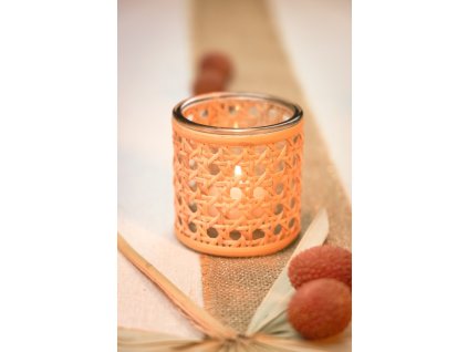 glass candle holder with rattan dia 8cm x 8cm