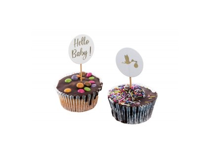 set 6 cup cakes sticks hello baby 2 ass 4cm x 8 5cm