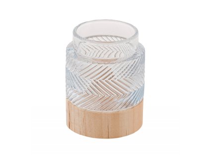 grafik glass and wooden candle holder dia 7cm x 8 6cm