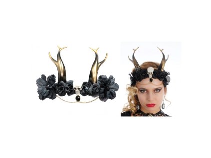 Čierna čelenka s parožím a lebkou