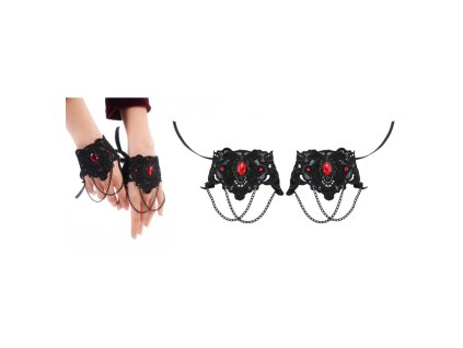 set 2 black gothic cuffs with red stone