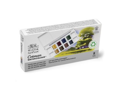 884955081143 W&N COTMAN WATERCOLOUR 8HP LANDSCAPE POCKET SET [ANGLE]