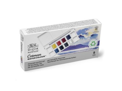 884955081136 W&N COTMAN WATERCOLOUR 8HP SKYSCAPE POCKET SET [ANGLE]