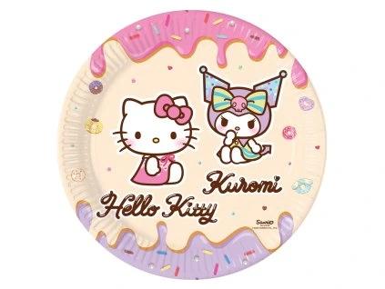 Papierové taniere - Kuromi a Hello Kitty 23 cm