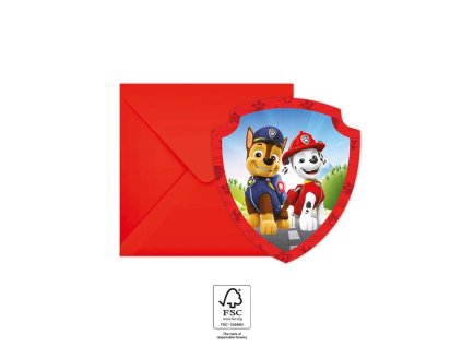 Zaproszenia z kopertami - Psi Patrol 6 szt.