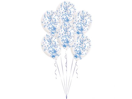 Lateksowe balony z konfetti - niebieskie 6 szt.