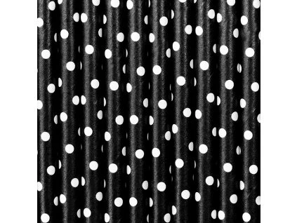 Papierové slamky bodkované čierne 10 ks