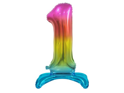 Samostojaci fóliový balón 1 dúhový 74 cm