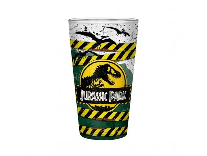 jurassic park large glass 400ml danger high voltage x2 (1)