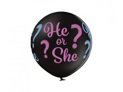 Balon lateksowy jumbo czarny - He or She? 60 cm