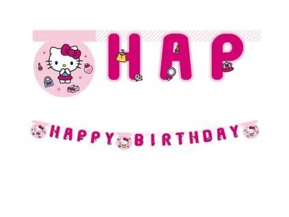 Papierový banner Happy Birthday - Hello Kitty