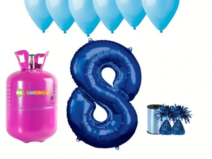 Hélium párty set na 8. narodeniny s modrými balónmi