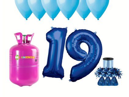 Hélium párty set na 19. narodeniny s modrými balónmi