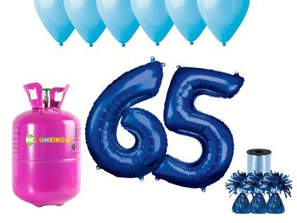 Hélium párty set na 65. narodeniny s modrými balónmi