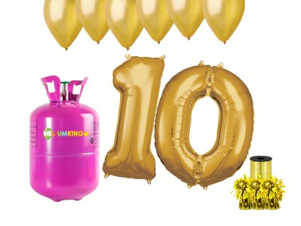 Helowy zestaw imprezowy na 10. urodziny ze złotymi balonami