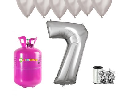 Helowy zestaw imprezowy na 7. urodziny ze srebrnymi balonami