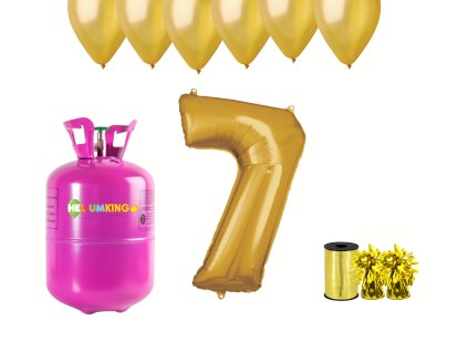 Helowy zestaw imprezowy na 7. urodziny ze złotymi balonami