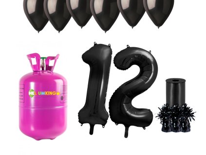 Helowy zestaw imprezowy na 12. urodziny z czarnymi balonami