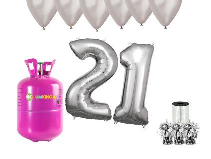 Hélium párty set na 21. narodeniny so striebornými balónmi