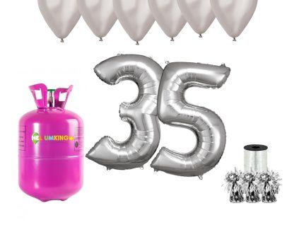 Hélium párty set na 35. narodeniny so striebornými balónmi
