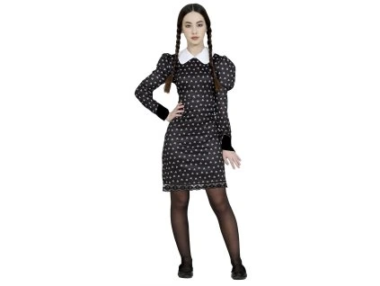 Dievčenský kostým - Wednesday šaty s potlačou