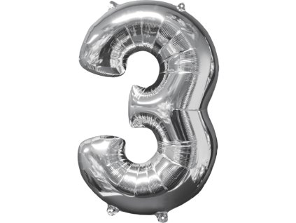 Foliowy balon – urodzinowa cyfra 3 – srebrny 66 cm