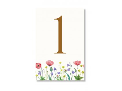 Číslo stola - Lúčne kvety (Wybierz ilość. 1 szt. - 10 szt.)