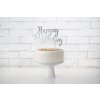Ozdoba na tort  "Happy Birthday" - srebrna