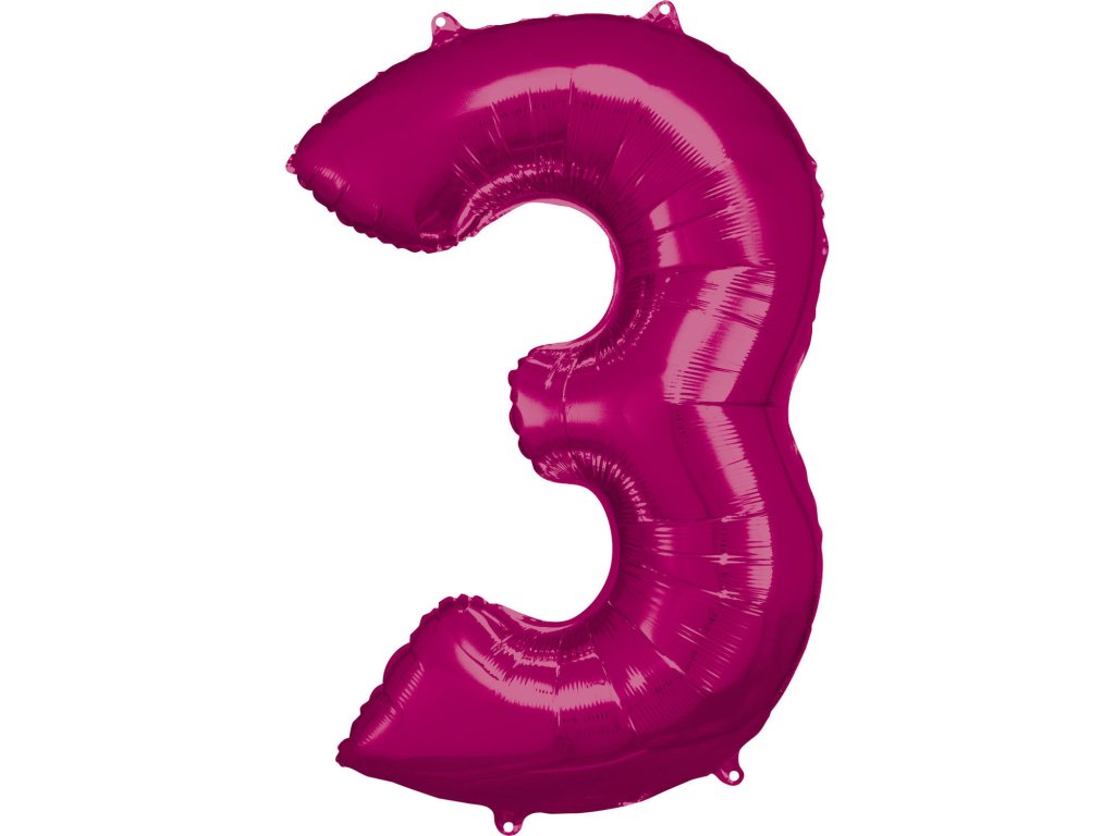 Balon din folie cifra 3 aniversară roz 86 cm