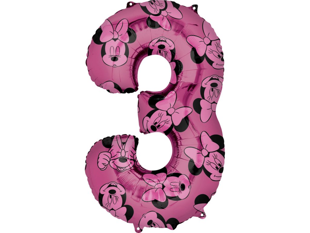 Balon din folie cifra 3 aniversară - Minnie Mouse 66 cm