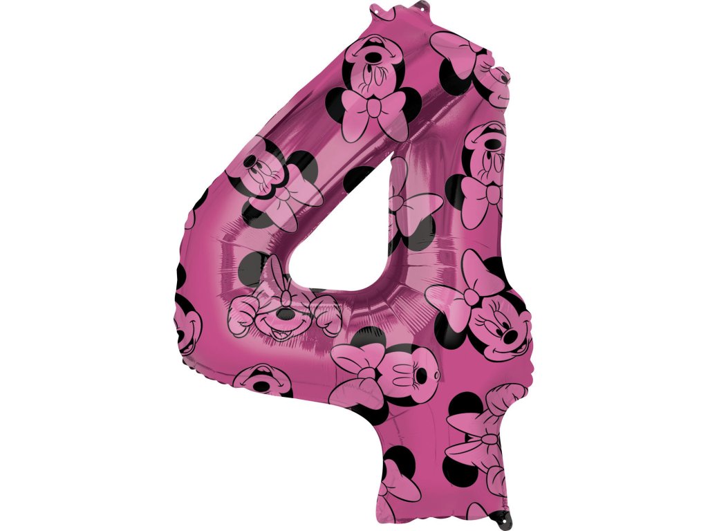Balon din folie cifra 4 aniversară - Minnie Mouse 66 cm