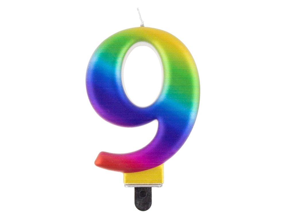 Lumânare aniversare 9 curcubeu