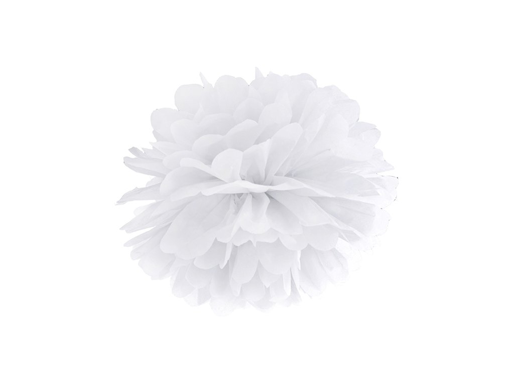 Pompon în formă de floare albă 35 cm