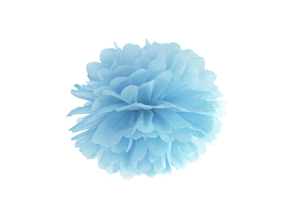 Pompon în formă de floare albastru ceţos 35 cm