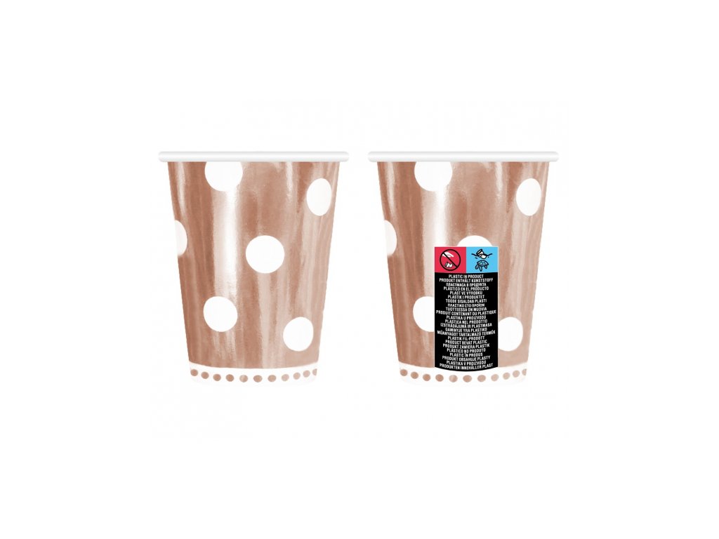 Pahare din hărtie - Rosegold cu puncte 266 ml 6 buc
