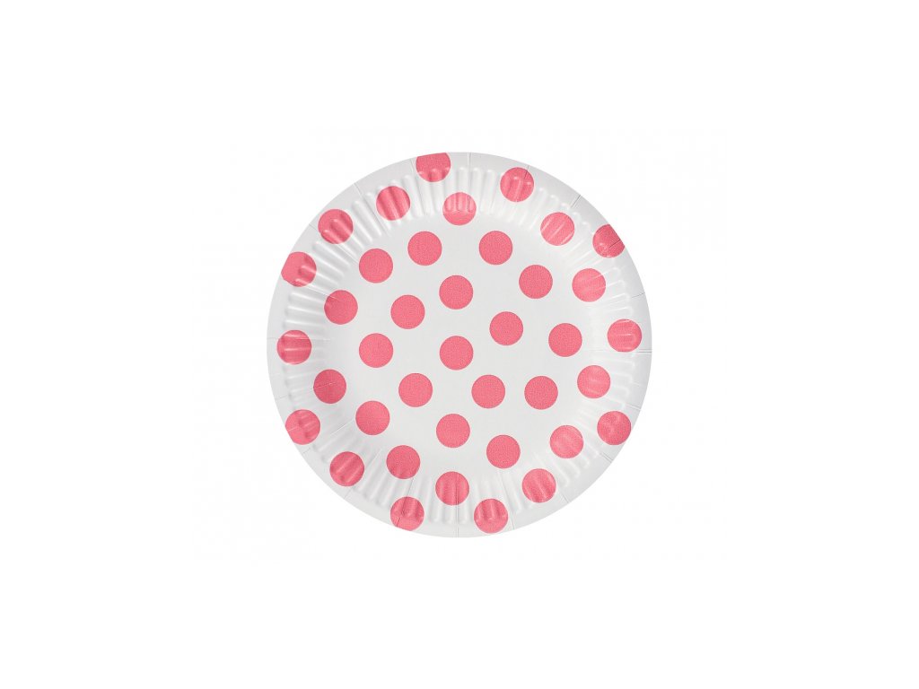 Farfurii din hărtie - Albe cu puncte roz 18 cm 6 buc