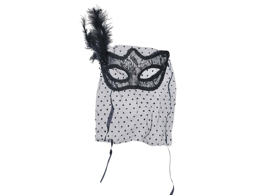 Mască - neagră cu un voal și o penă