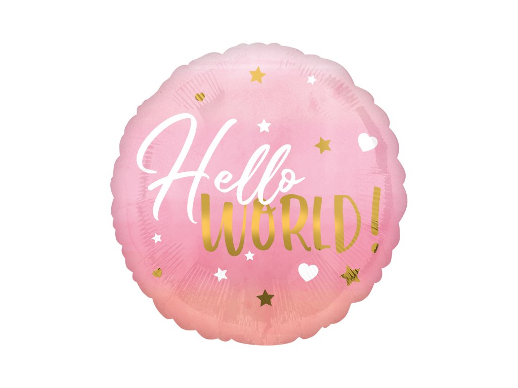 Balon din folie - Hello World roz, rotund