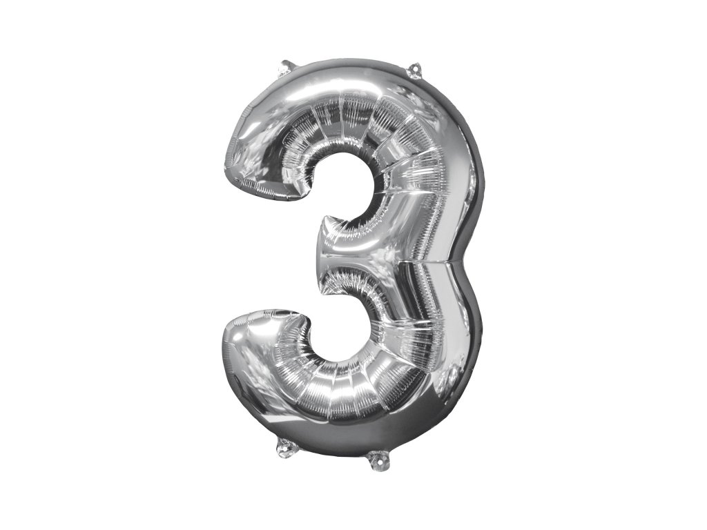 Balon din folie - cifra 3, argintiu 66 cm